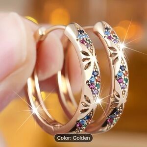 Elegant Gold Hoop Earrings with Multicolor Accents